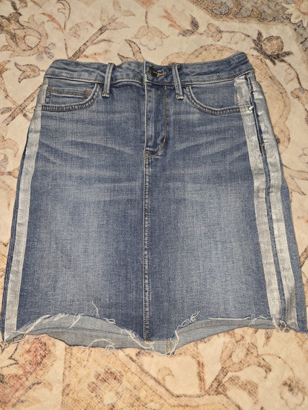 Sam Edelman Blue Denim Pencil Skirt with Silver Side Stripes